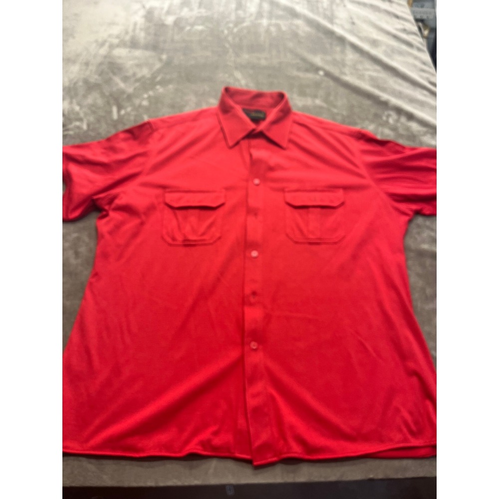 Players by‎ Van Heusen Mens XL Red Short Sleeve Button Down Shirt Two Pocket